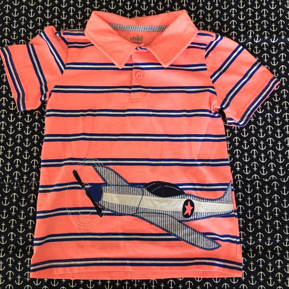 ⭐️ Coral/White/Blue Striped Aeroplane Polo Shirt